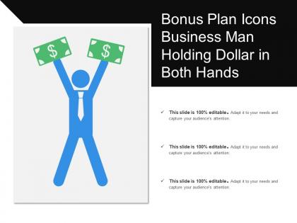 Bonus plan icons business man holding dollar in both hands