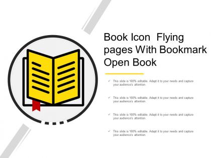 Book icon flying pages with bookmark open book