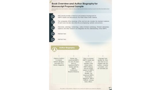 Book Overview And Author Biography For Manuscript Proposal Sample One Pager Sample Example Document