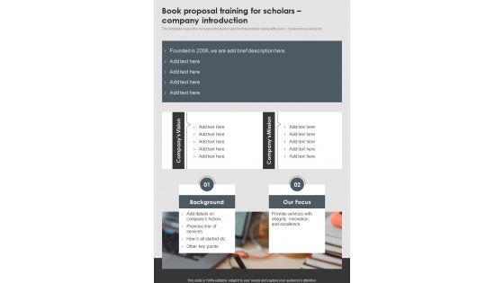 Book Proposal Training For Scholars Company Introduction One Pager Sample Example Document