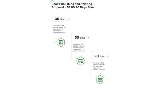 Book Publishing And Printing Proposal 30 60 90 Days Plan One Pager Sample Example Document