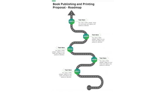 Book Publishing And Printing Proposal Roadmap One Pager Sample Example Document