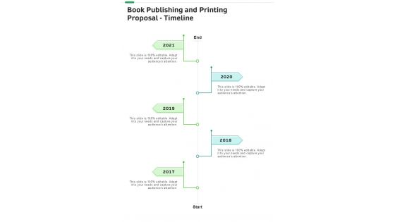 Book Publishing And Printing Proposal Timeline One Pager Sample Example Document
