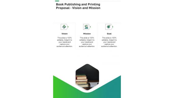 Book Publishing And Printing Proposal Vision And Mission One Pager Sample Example Document