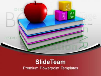 Books with apple and blocks education theme powerpoint templates ppt themes and graphics 0313