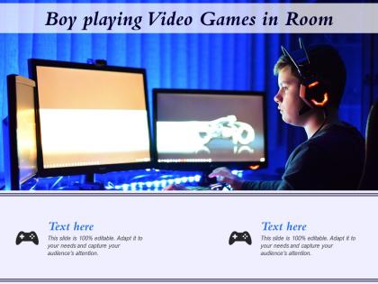 Boy playing video games in room