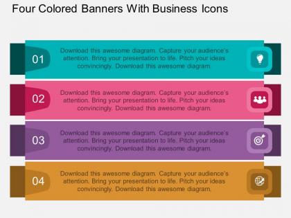 Bp four colored banners with business icons flat powerpoint design