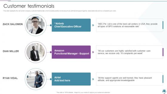 BPO Company Profile Customer Testimonials Ppt Powerpoint Presentation Inspiration Visual Aids