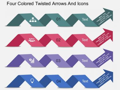 Bq four colored twisted arrows and icons flat powerpoint design