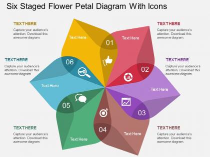 Bq six staged flower petal diagram with icons flat powerpoint design