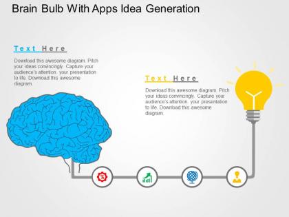 Brain bulb with apps idea generation flat powerpoint design