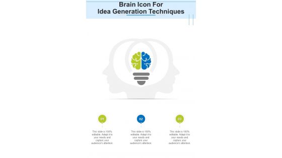 Brain Icon For Idea Generation Techniques Recruitment One Pager Sample Example Document