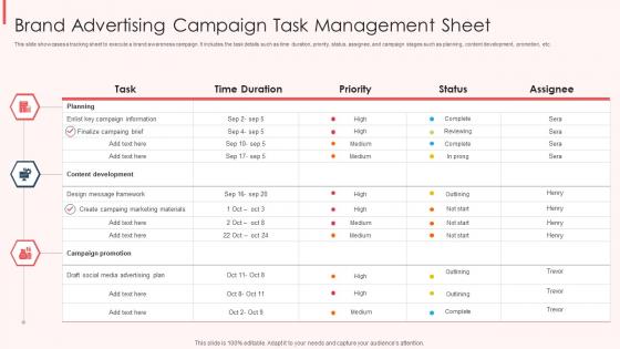 Brand Advertising Campaign Task Management Sheet