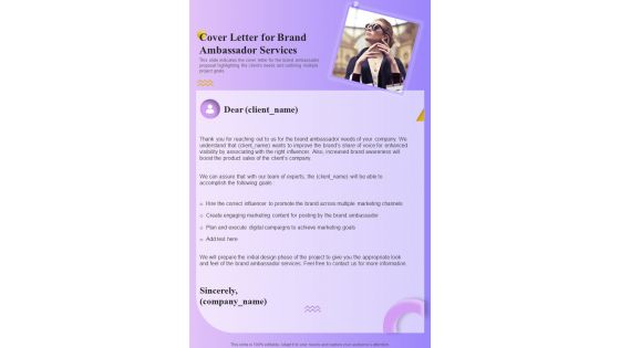 Brand Ambassador Services For Cover Letter One Pager Sample Example Document