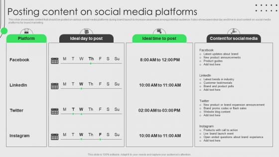 Brand Development And Launch Strategy Posting Content On Social Media Platforms