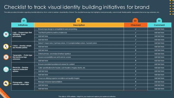 Brand Identity Management Toolkit Checklist To Track Visual Identity Building Initiatives