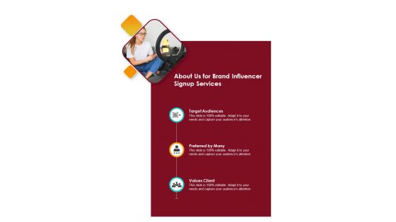 Brand Influencer Signup Services For About Us One Pager Sample Example Document