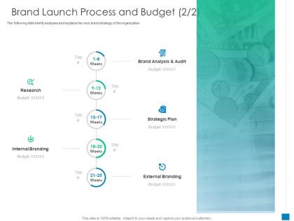 Brand launch process and budget audit new business development and marketing strategy ppt grid
