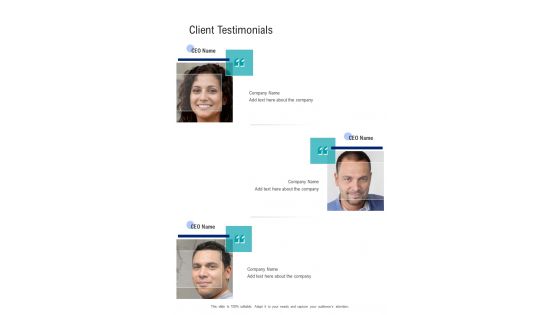Brand Launch Proposal Client Testimonials One Pager Sample Example Document