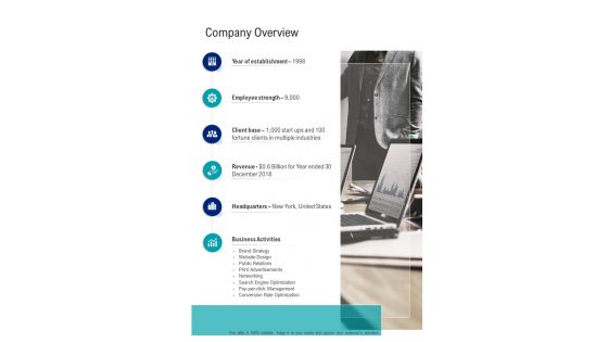 Brand Launch Proposal Company Overview One Pager Sample Example Document