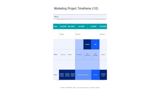 Brand Launch Proposal Marketing Project Timeframe One Pager Sample Example Document