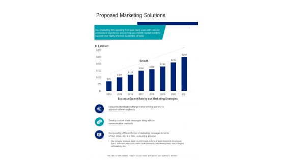 Brand Launch Proposed Marketing Solutions One Pager Sample Example Document