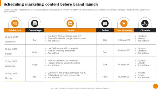 Brand Positioning And Launch Strategy Scheduling Marketing Content Before Brand MKT SS V