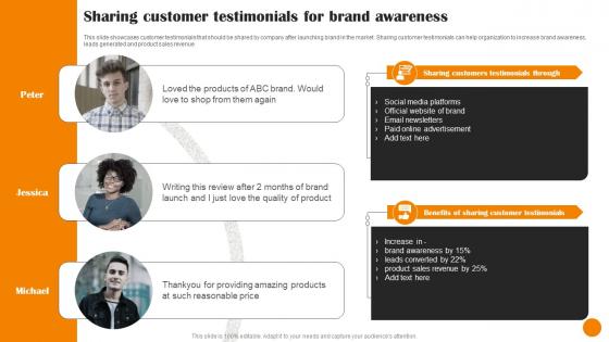 Brand Positioning And Launch Strategy Sharing Customer Testimonials For Brand Awareness MKT SS V
