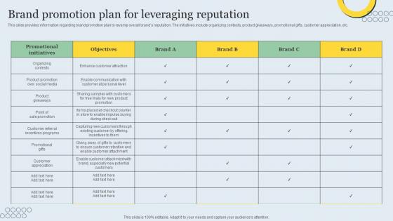 Brand Promotion Plan For Leveraging Reputation Strategic Brand Management Toolkit