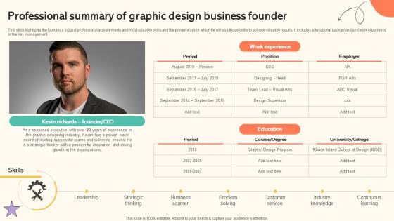 Branding And Design Studio Business Plan Professional Summary Of Graphic Design BP SS V