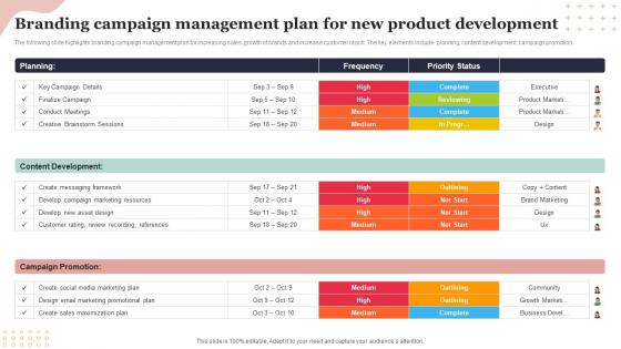 Branding Campaign Management Plan For New Product Development