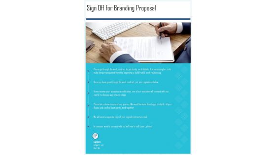 Branding Proposal For Sign Off One Pager Sample Example Document