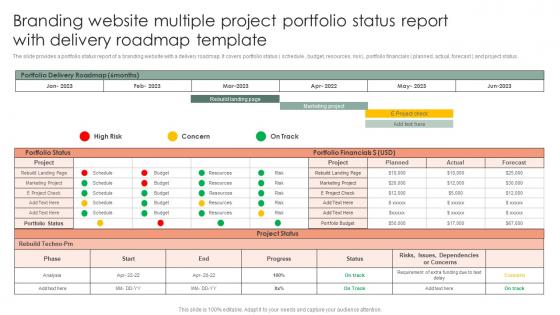 Branding Website Multiple Project Portfolio Status Report With Delivery Roadmap Template