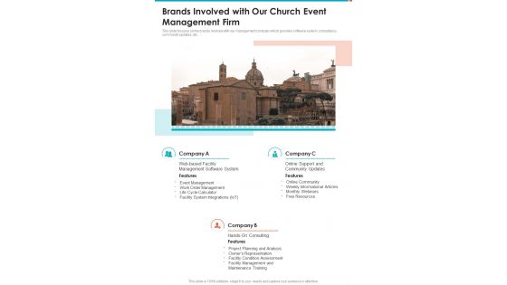 Brands Involved With Our Church Event Management Firm One Pager Sample Example Document