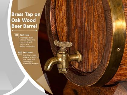 Brass tap on oak wood beer barrel