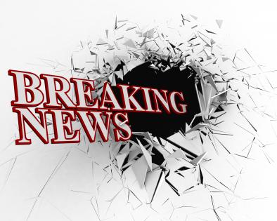 Breaking news text with 3d crack background stock photo