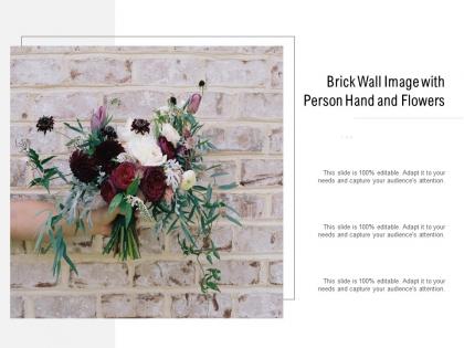Brick wall image with person hand and flowers