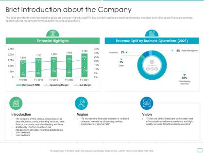 Brief introduction about the company pitchbook for initial public offering deal ppt slides