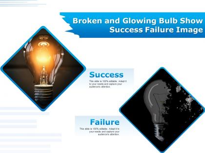 Broken and glowing bulb show success failure image