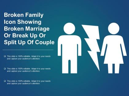 Broken family icon showing broken marriage or break up or split up of couple