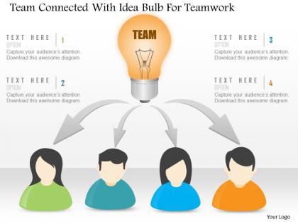 Bt team connected with idea bulb for teamork powerpoint template
