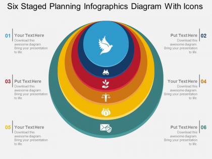 Bu six staged planning infographics diagram with icons flat powerpoint design