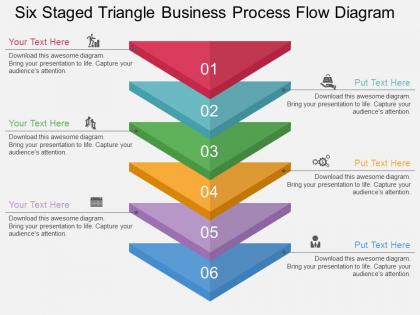 Bu six staged triangle business process flow diagram flat powerpoint design