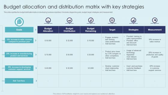 Budget Allocation And Distribution Matrix With Key Strategies