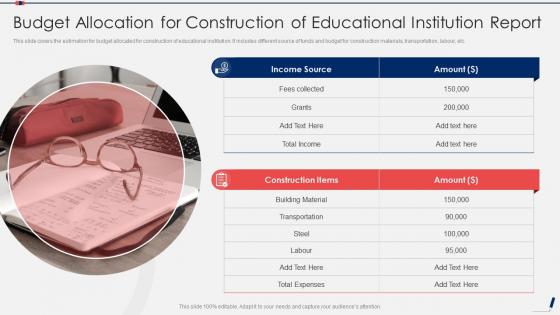 Budget Allocation For Construction Of Educational Institution Report