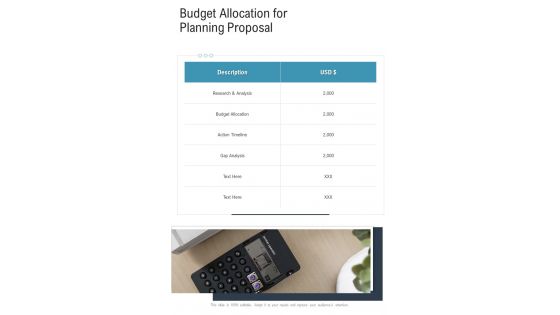 Budget Allocation For Planning Proposal One Pager Sample Example Document