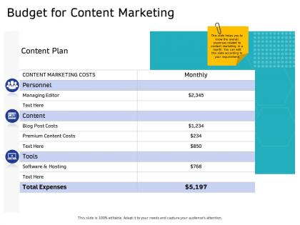 Budget for content marketing editor ppt powerpoint presentation inspiration clipart