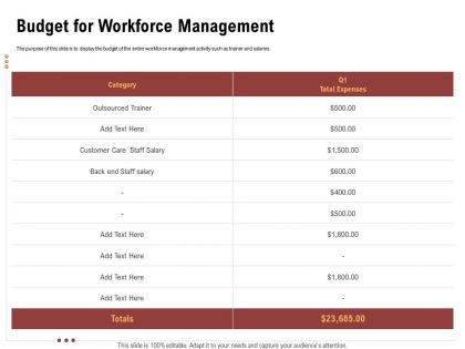 Budget for workforce management back end ppt powerpoint presentation portfolio visual aids