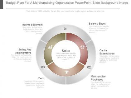 Budget plan for a merchandising organization powerpoint slide background image