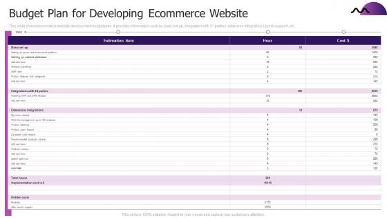 Budget Plan For Developing Ecommerce Website